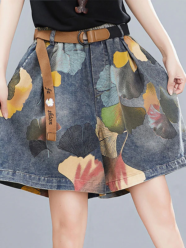 Original Floral Wide Leg Denim Shorts Bottoms - Image 7