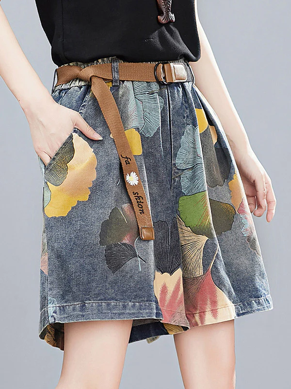 Original Floral Wide Leg Denim Shorts Bottoms - Image 8