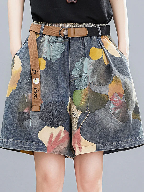 Original Floral Wide Leg Denim Shorts Bottoms - Image 9