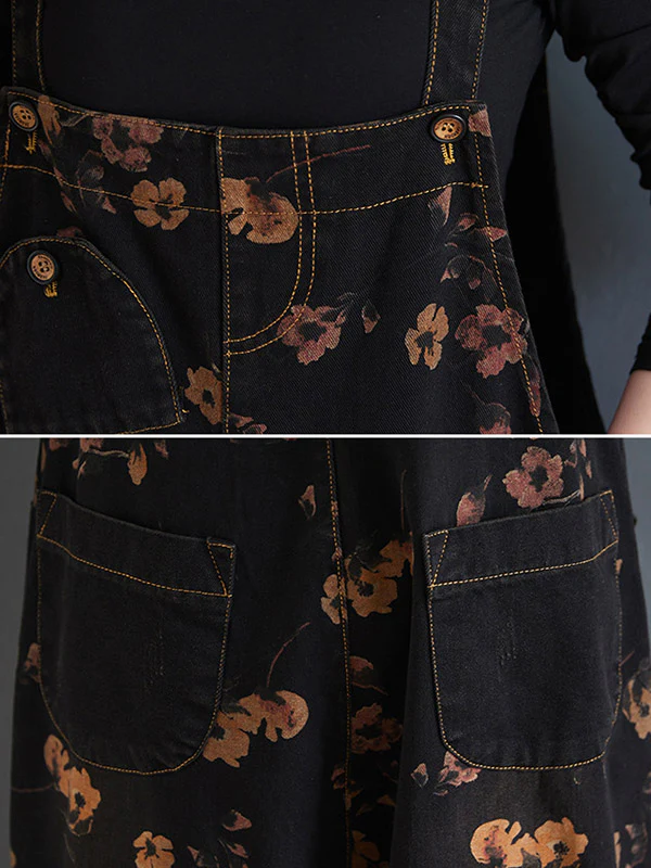 Original Floral With Pocket Harem Denim Overalls - Image 10