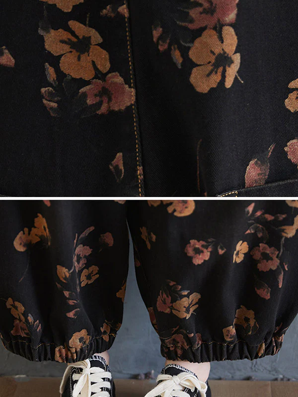 Original Floral With Pocket Harem Denim Overalls - Image 11