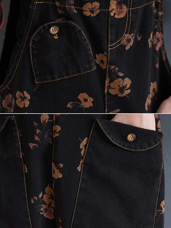Original Floral With Pocket Harem Denim Overalls - Image 12