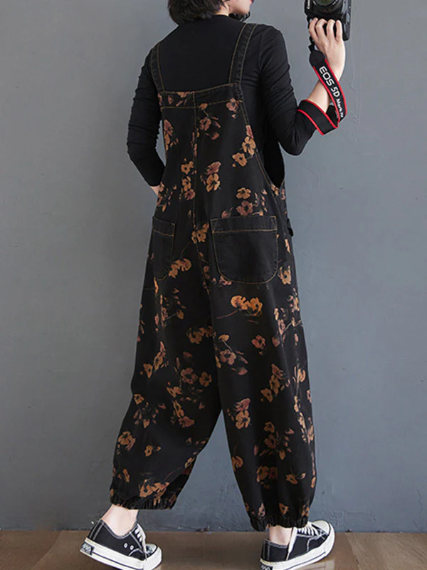 Original Floral With Pocket Harem Denim Overalls - Image 6