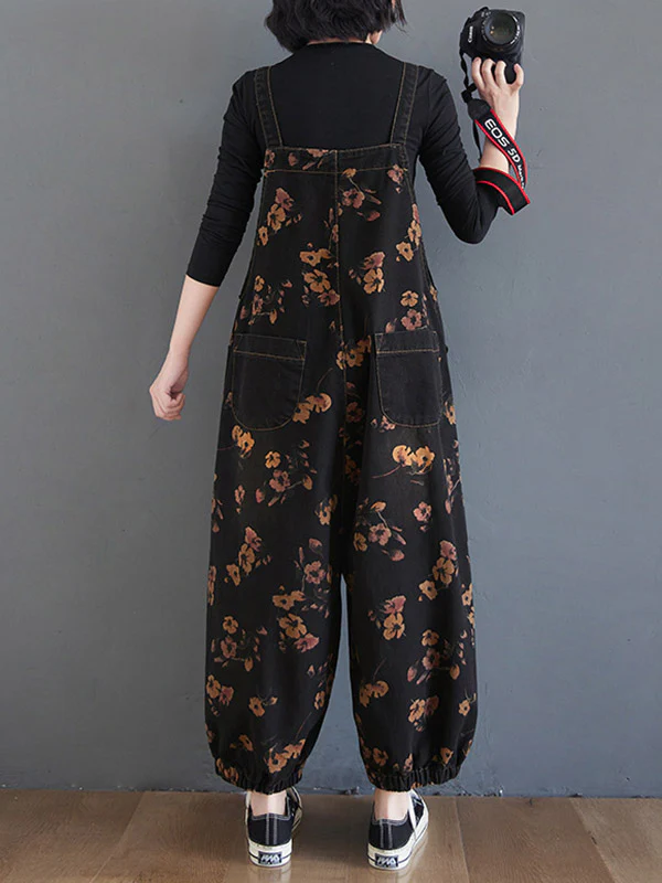 Original Floral With Pocket Harem Denim Overalls - Image 7