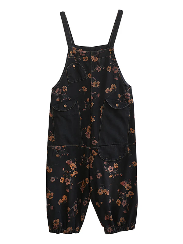 Original Floral With Pocket Harem Denim Overalls - Image 8