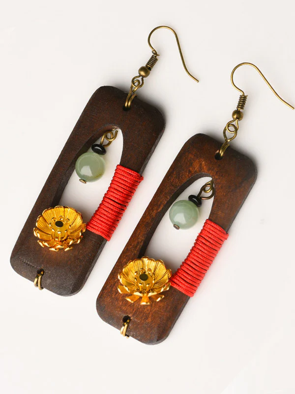 Original Geometry Split-Joint Wooden Earrings Accessories - Image 2