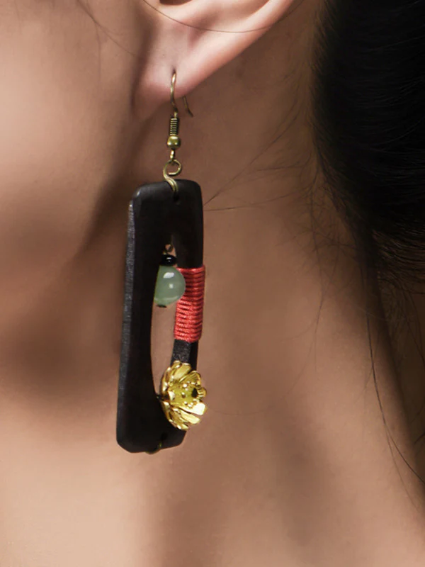 Original Geometry Split-Joint Wooden Earrings Accessories - Image 4