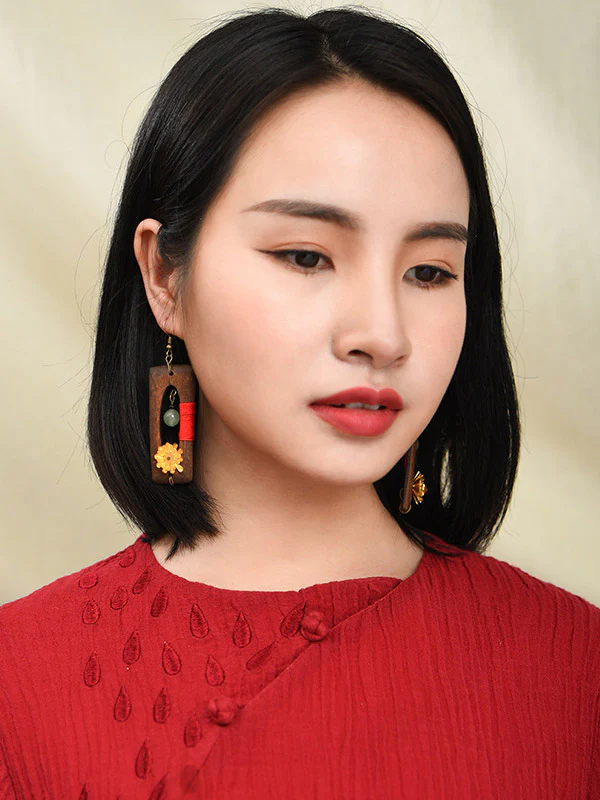 Original Geometry Split-Joint Wooden Earrings Accessories - Image 5