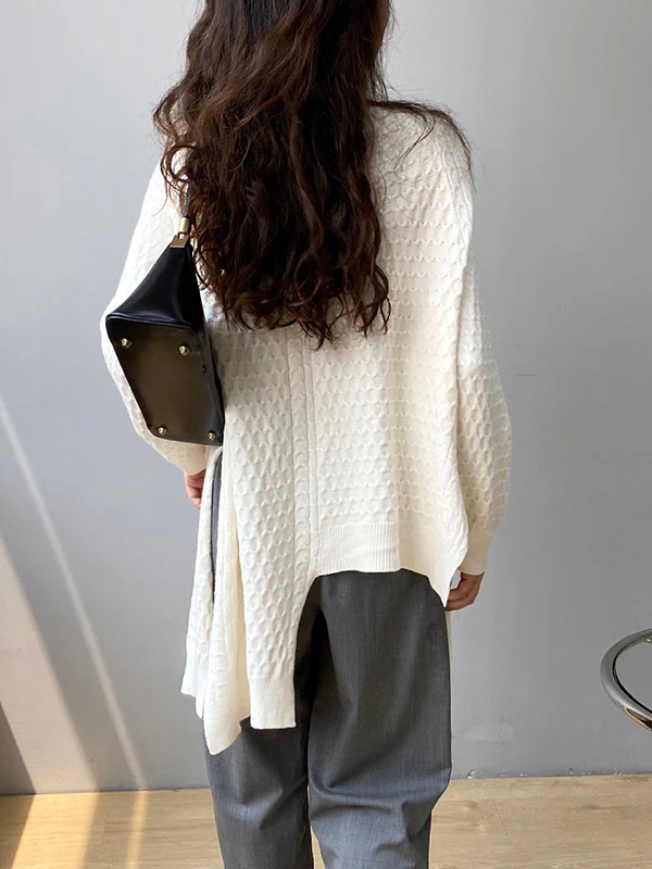 Original Irregular 5 Colors Split-Side Round-Neck Long Sleeves Sweater Top - Image 10