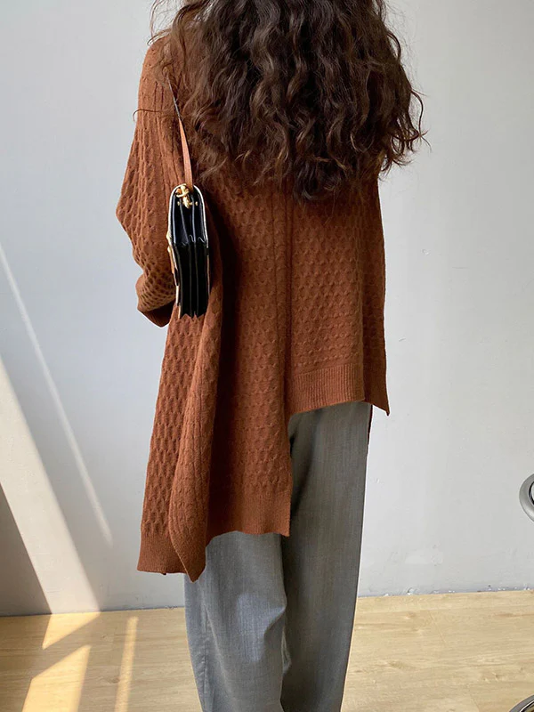 Original Irregular 5 Colors Split-Side Round-Neck Long Sleeves Sweater Top - Image 13