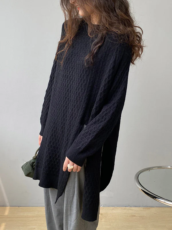 Original Irregular 5 Colors Split-Side Round-Neck Long Sleeves Sweater Top - Image 5