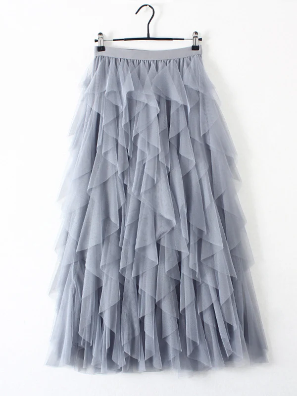 Original Irregular Mesh 4 Colors Falbala Pleated Elasticity Skirt - Image 2