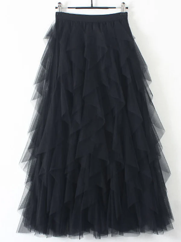 Original Irregular Mesh 4 Colors Falbala Pleated Elasticity Skirt - Image 4