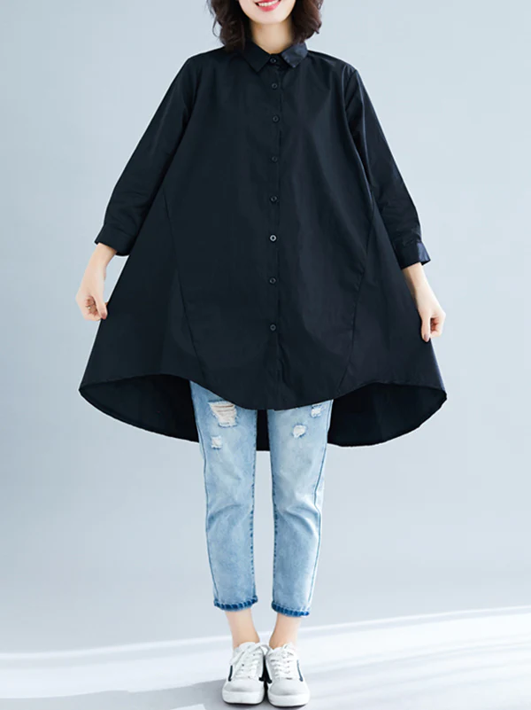 Original Irregularity Solid Blouses&Shirts - Image 11