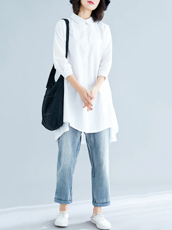 Original Irregularity Solid Blouses&Shirts - Image 4