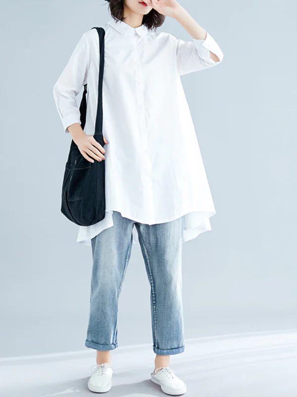 Original Irregularity Solid Blouses&Shirts - Image 5