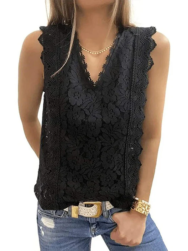 Original Lace Solid Color Loose Vest Top - Image 2