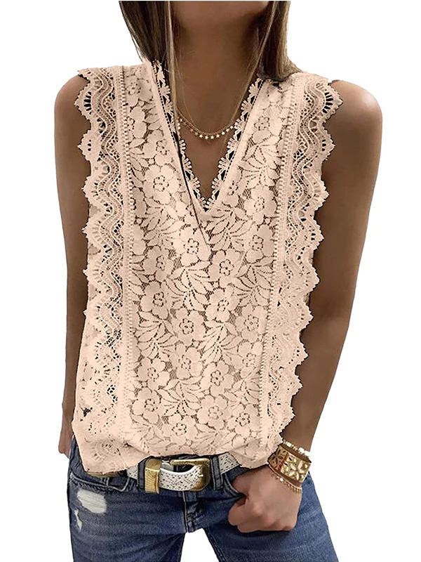 Original Lace Solid Color Loose Vest Top - Image 3