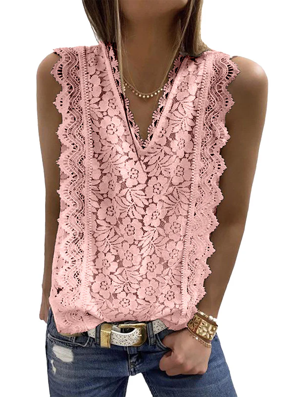 Original Lace Solid Color Loose Vest Top - Image 4