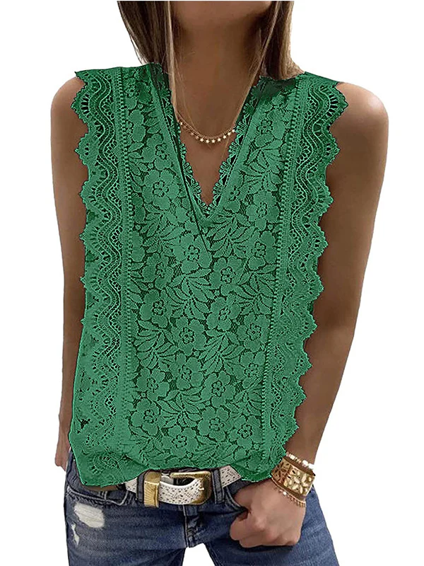 Original Lace Solid Color Loose Vest Top - Image 5