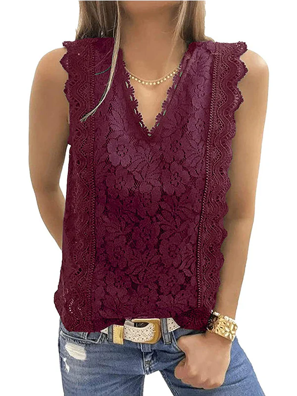 Original Lace Solid Color Loose Vest Top - Image 6