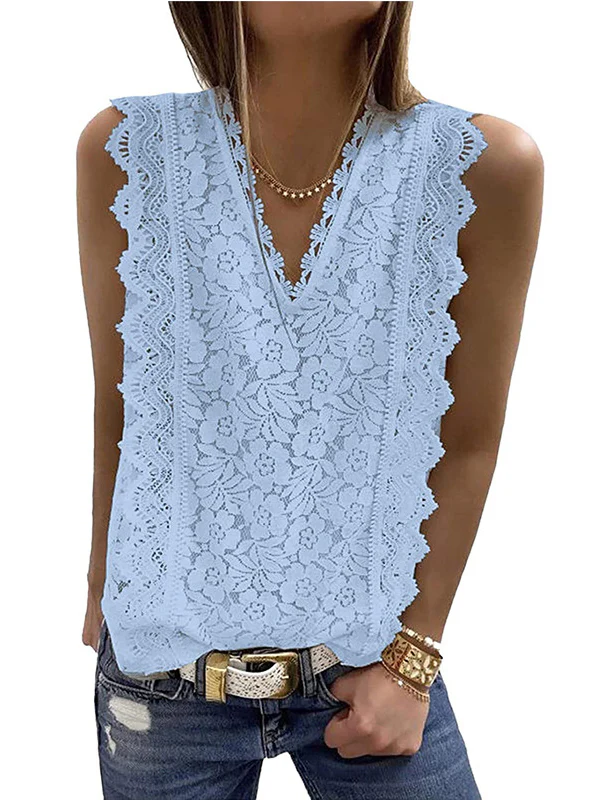 Original Lace Solid Color Loose Vest Top - Image 7