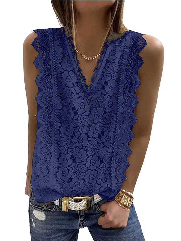 Original Lace Solid Color Loose Vest Top - Image 8