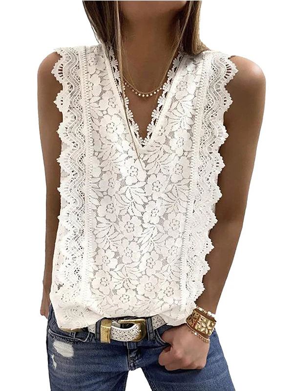 Original Lace Solid Color Loose Vest Top - Image 9