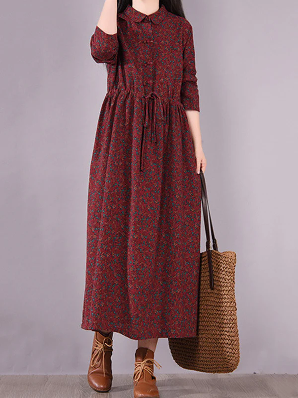 Original Lapel Frenum Floral Printed Midi Dress - Image 10