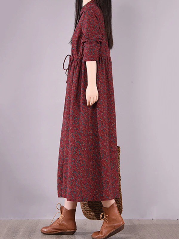Original Lapel Frenum Floral Printed Midi Dress - Image 11