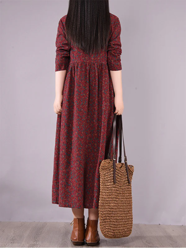 Original Lapel Frenum Floral Printed Midi Dress - Image 12