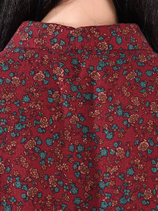 Original Lapel Frenum Floral Printed Midi Dress - Image 15
