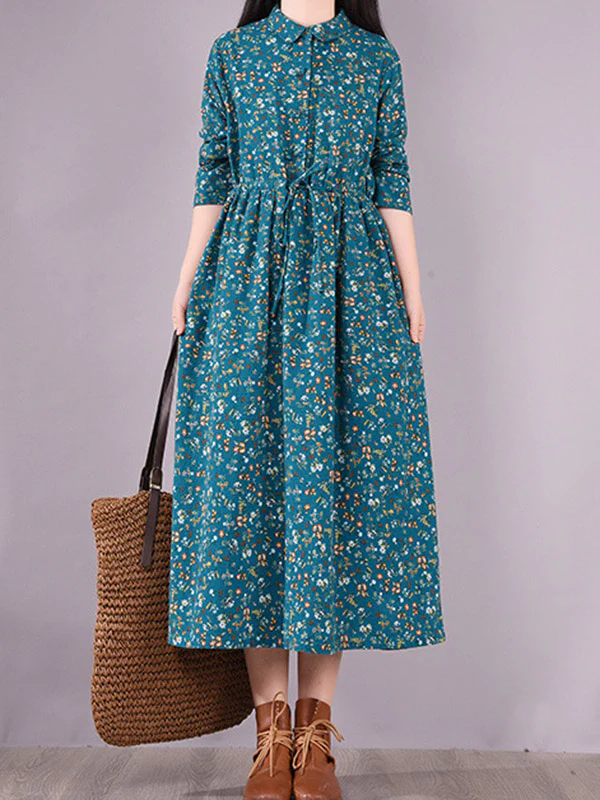 Original Lapel Frenum Floral Printed Midi Dress - Image 2