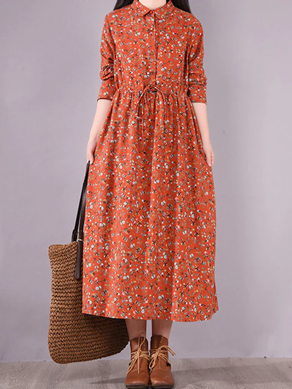 Original Lapel Frenum Floral Printed Midi Dress - Image 3