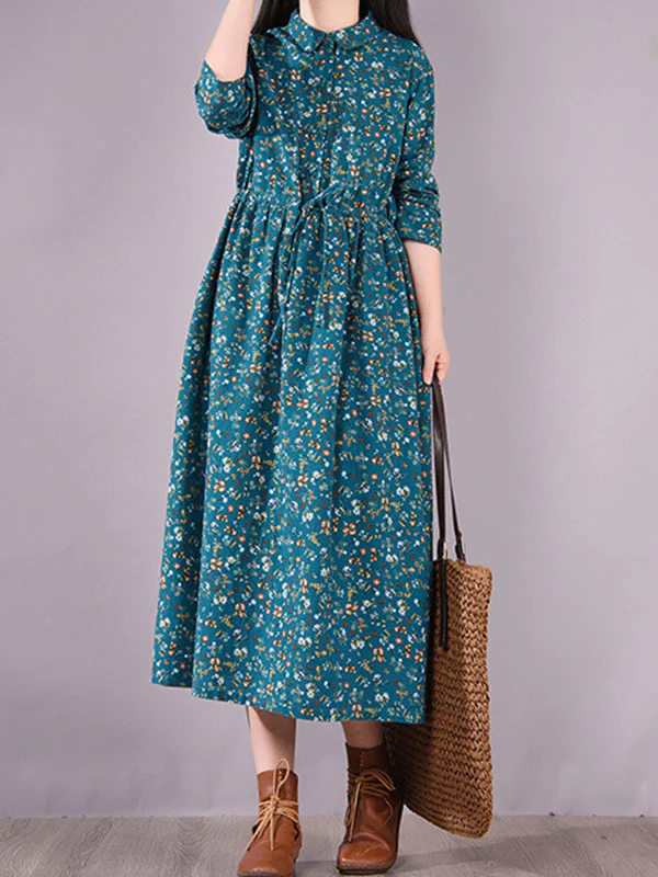 Original Lapel Frenum Floral Printed Midi Dress - Image 4