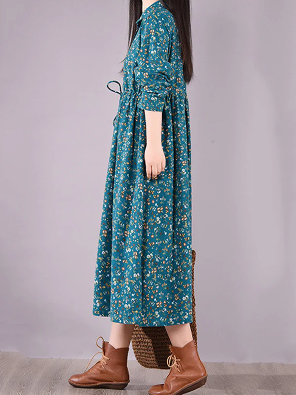 Original Lapel Frenum Floral Printed Midi Dress - Image 5