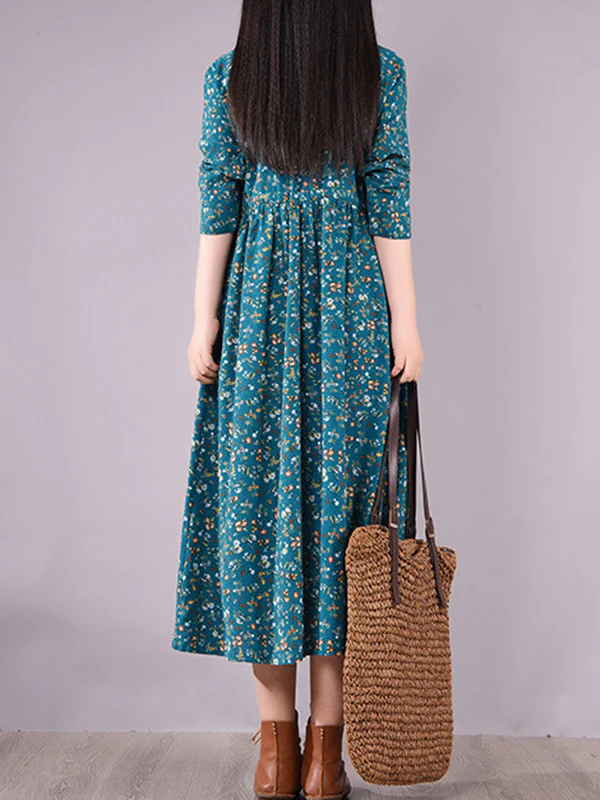 Original Lapel Frenum Floral Printed Midi Dress - Image 6