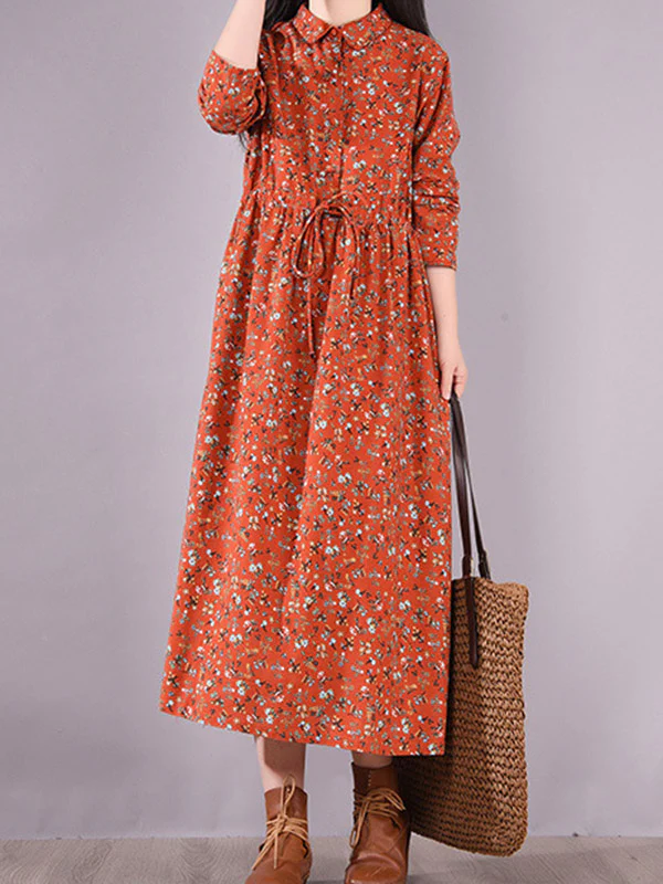 Original Lapel Frenum Floral Printed Midi Dress - Image 7
