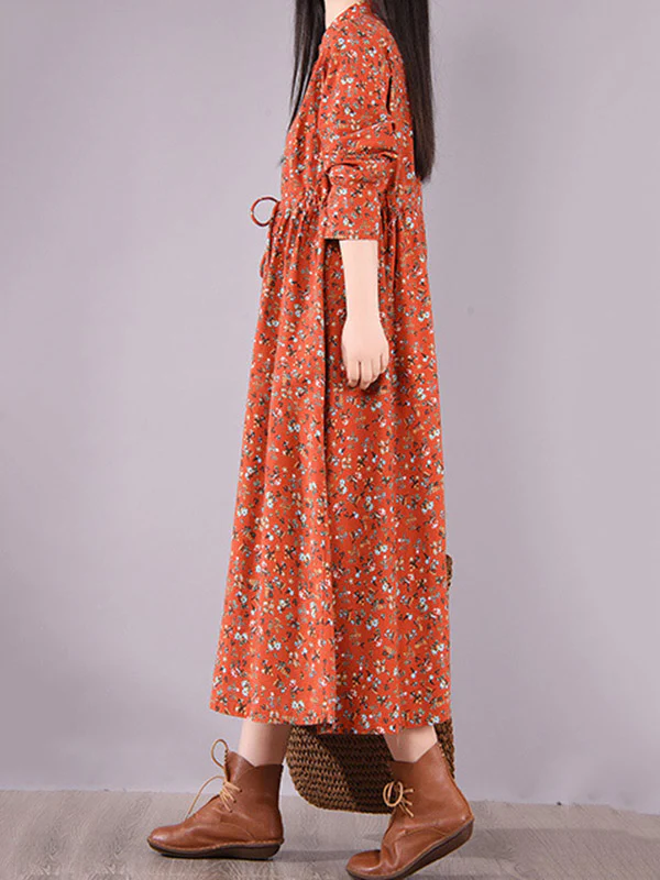Original Lapel Frenum Floral Printed Midi Dress - Image 8