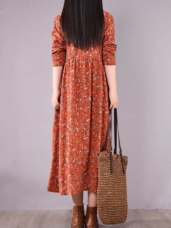 Original Lapel Frenum Floral Printed Midi Dress - Image 9
