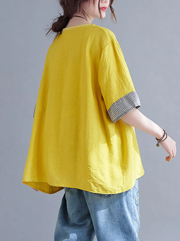 Original Letter Print Split-Joint Round-Neck T-Shirts Tops - Image 12