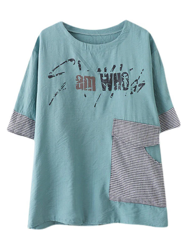 Original Letter Print Split-Joint Round-Neck T-Shirts Tops - Image 29