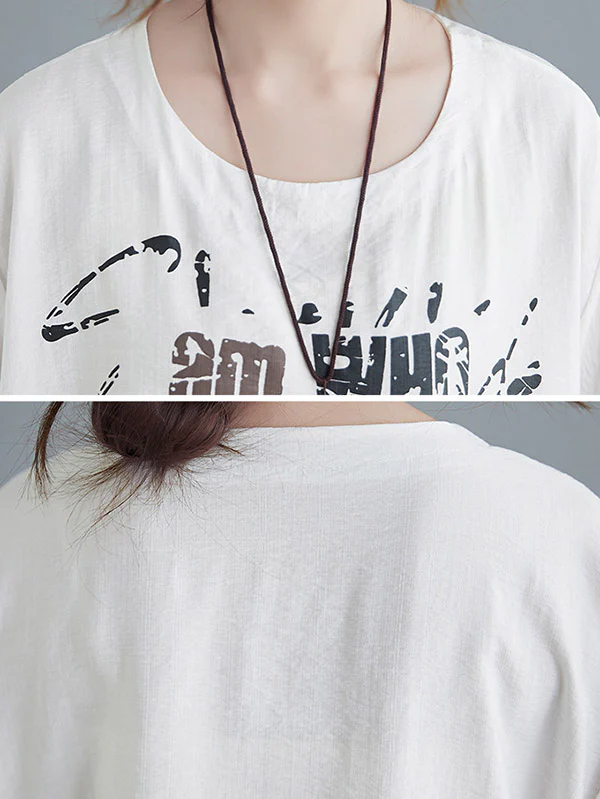 Original Letter Print Split-Joint Round-Neck T-Shirts Tops - Image 30