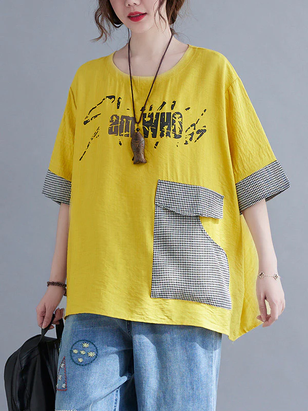 Original Letter Print Split-Joint Round-Neck T-Shirts Tops - Image 4