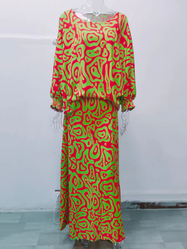 Original Loose Contrast Color T-Shirt Top&Skirt 2 Pieces Set - Image 13