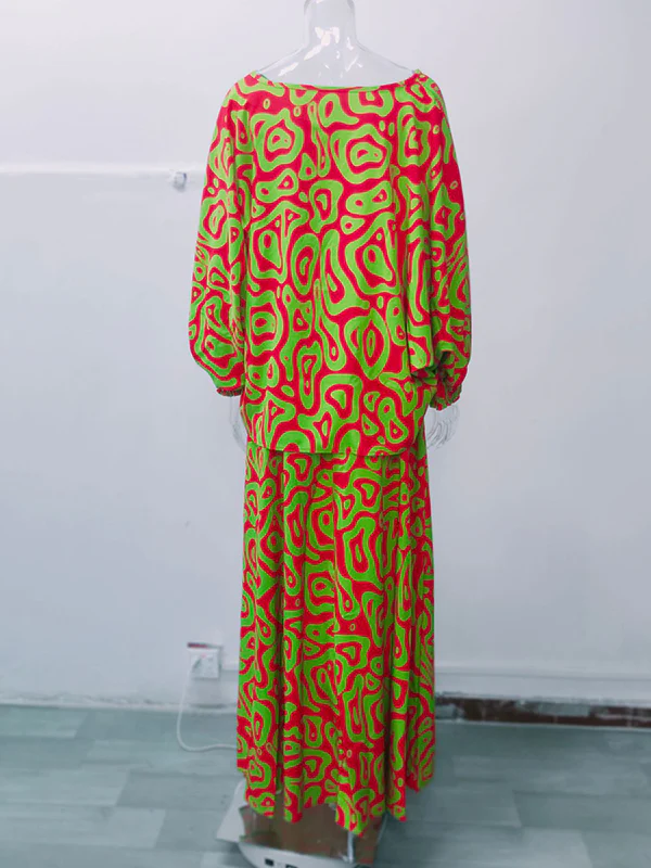 Original Loose Contrast Color T-Shirt Top&Skirt 2 Pieces Set - Image 15
