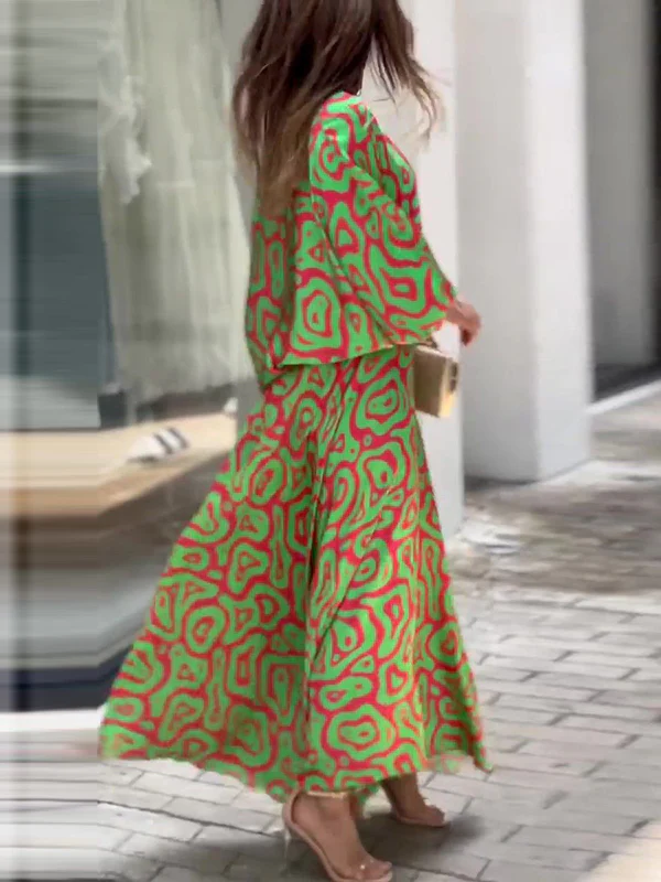 Original Loose Contrast Color T-Shirt Top&Skirt 2 Pieces Set - Image 7