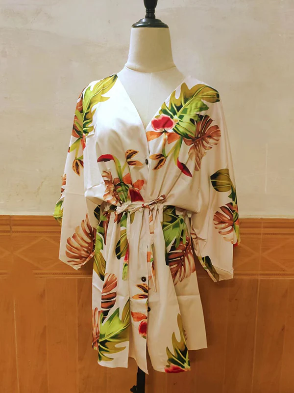 Original Loose Floral Printed Tied Buttoned Mini Shirt Dress - Image 3