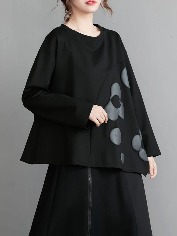 Original Loose Flower Printed Round-Neck Long Sleeves T-Shirt Top - Image 2