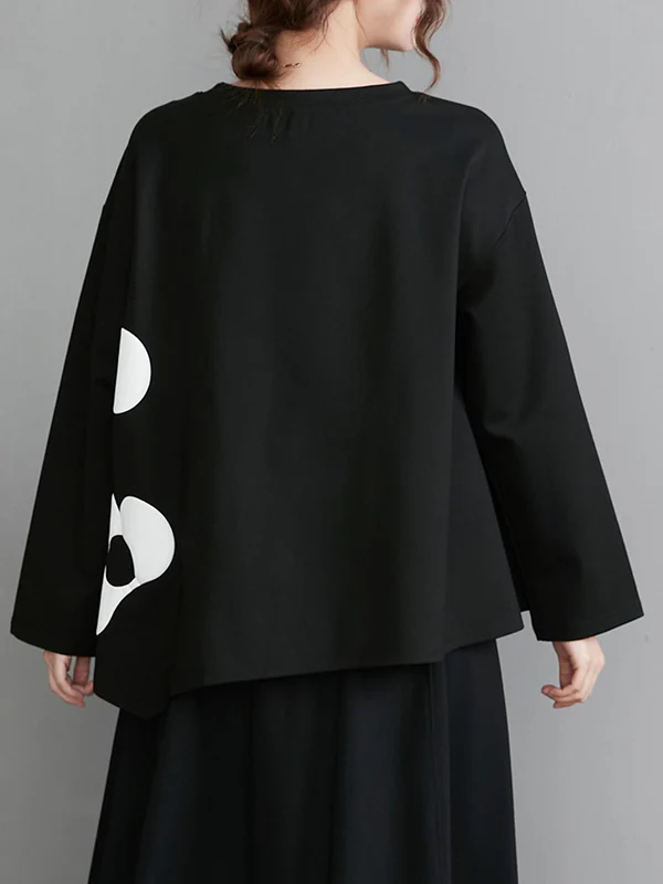 Original Loose Flower Printed Round-Neck Long Sleeves T-Shirt Top - Image 6